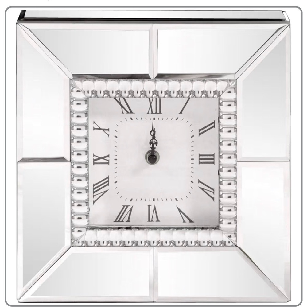 Howard Elliott Mirrored Table Clock with Beaded Glass Trim 10"x10"x"2.5" NEW